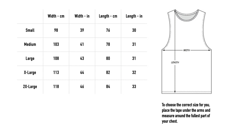 Size chart for Brightstar Tank - Black