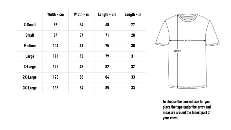 Size chart for Deconstructed Accordion Tee - Blue